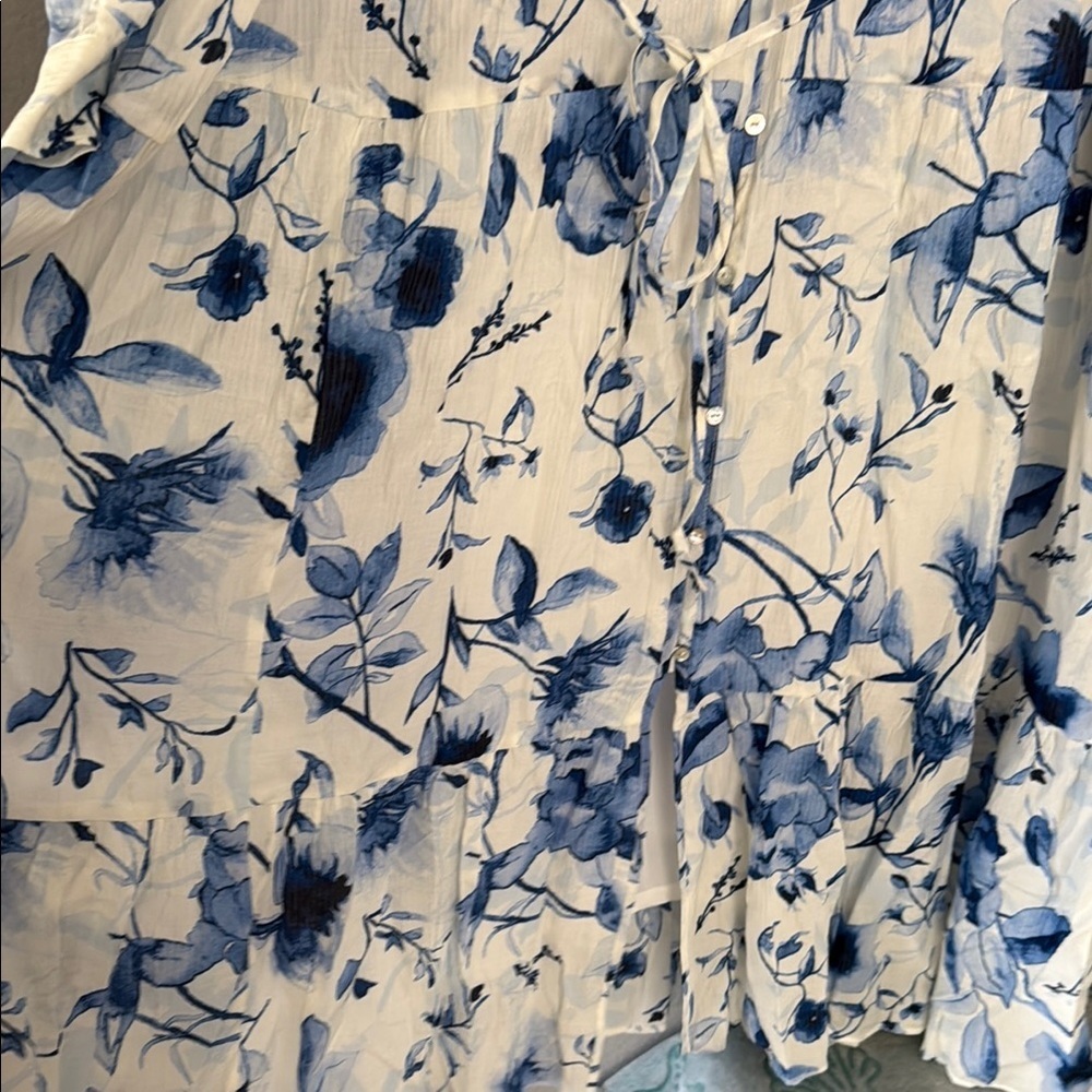 H&M oversized viscose blend crinkled gauzy Blue Floral Maxi Dress watercolor - Picture 7 of 12